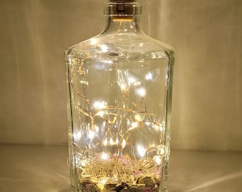 Hexagonal bottle Lamp, Bottle lamp with coloured stones, light up lamp with coloured stones