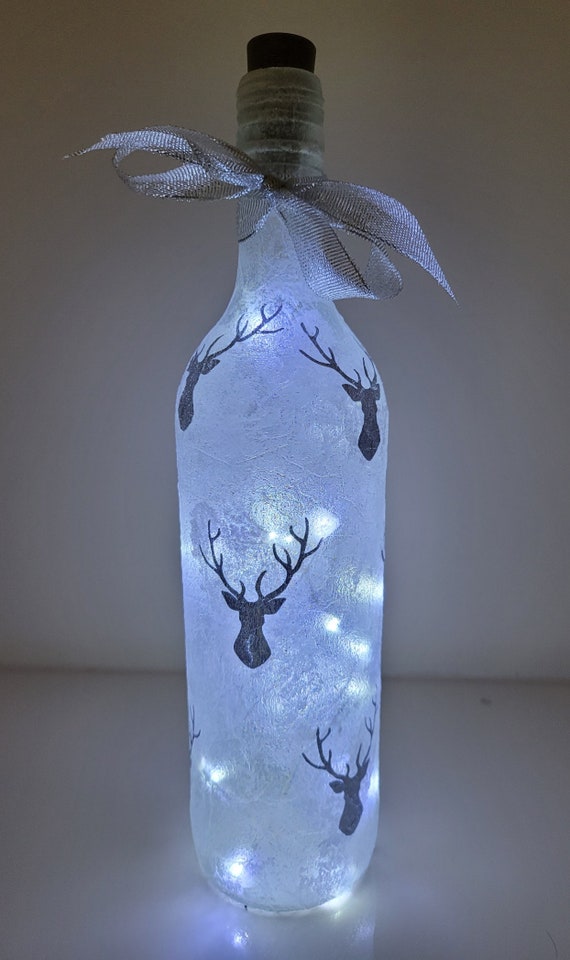 Decoupage bottle and jar sets with bottle lights. LED Light Up Bottle sets 