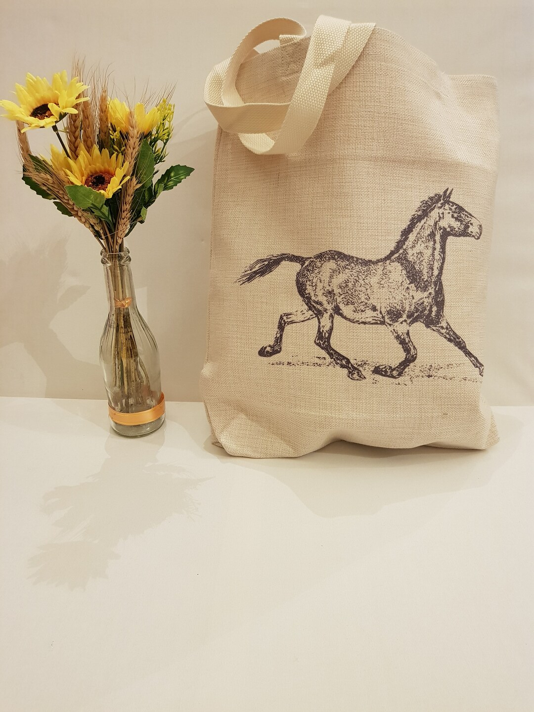 Cream Horse Print Tote Bag, Cream Shoulder Tote Bag, Horse Print Bag