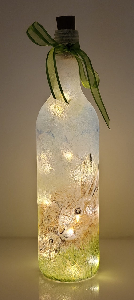 Light Up Hare Bottle Hare Bottle Lamp Decoupage Hare Bottle | Etsy