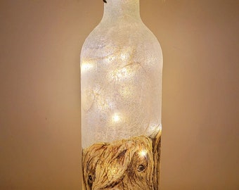 Decoupage Highland Cows Bottle Lamp, Highland Cow Lamp, Light up Highland Cow Bottle Light