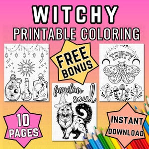 Witch Coloring Pages Printable - 10 Witchy Coloring Sheets | Witchcraft Coloring Book for Adults | Witch Coloring, Adult Coloring Book PDF