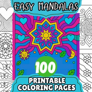 Easy Mandala Coloring Pages Mindful Coloring Book | Therapeutic Coloring Book for Adults, 100 Printable Pages