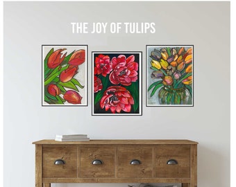 The Joy of Tulips - a bright, botanical set of 3 x A4 prints by Plant Based Paintings