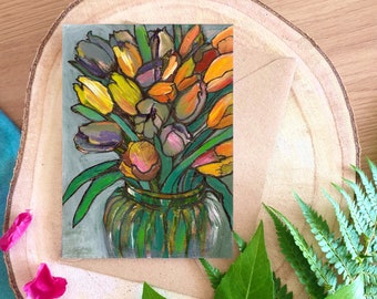 Carte de voeux tulipe - lot de 3 - jeu de cartes vierges - jolies cartes d'art floral - parfaites pour maman - pour anniversaire - une pensée pour vous - art de la tulipe
