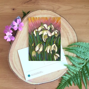 Postal de naturaleza con campanillas de invierno A6 - regalo para jardineros - flor de nacimiento de enero - tarjeta de arte floral para cumpleaños de invierno