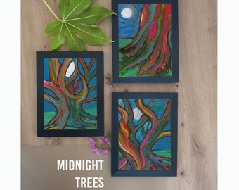 Set of 3 tree art - rainbow eucalyptus tree - ideal boho natural housewarming gift