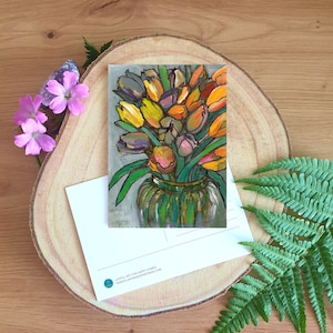 Natur Postkarte A6 - Tulpenstrauß Kunstkarte - sende eine Umarmung Postkarte - ich denke an dich einzigartiges Geschenk für beste Freundin - maximal Kunstkarte