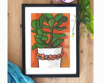 Money tree print, jade houseplant print- bright botanical wall decor