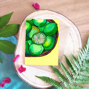 Lime greeting card - Mediterranean fruit holiday card - blank card for summer birthday - cute colourful A6 - lime green zesty citrus art