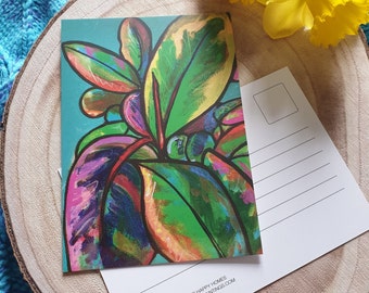 Rainbow leaf houseplant postcard by Plant Based Paintings