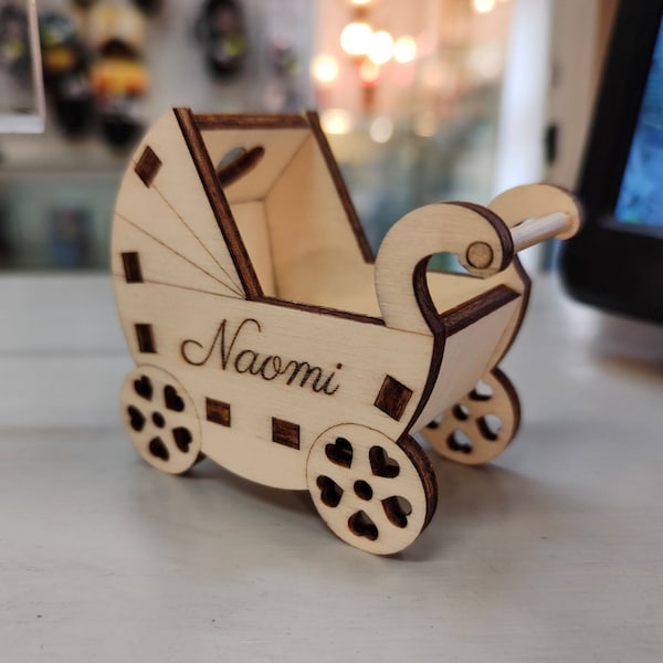 Bomboniera o soprammobile a forma di Passeggino - file digitale per taglio laser su legno da 3 o 4mm