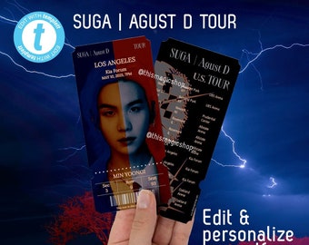 SUGA AGUST D tour TICKET digital editable personalize custom merch bts print at home in person concert bts bang tan lightstick kpop