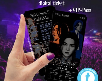 SUGA AGUST D tour The Final TICKET with V.I.P. pass digital editable personalize custom merch bts print at home in person concert bts kpop