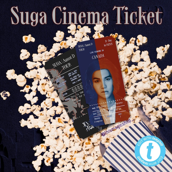 SUGA AGUST D cinema live viewing tour TICKET digital editable personalize custom merch bts print at home in person concert bts bang tan kpop
