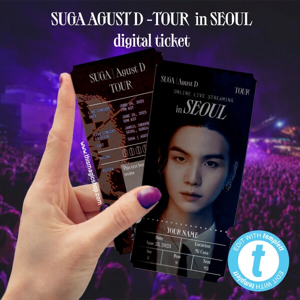 SUGA AGUST D seoul live streaming tour TICKET digital editable personalize custom merch bts print at home concert bts kpop