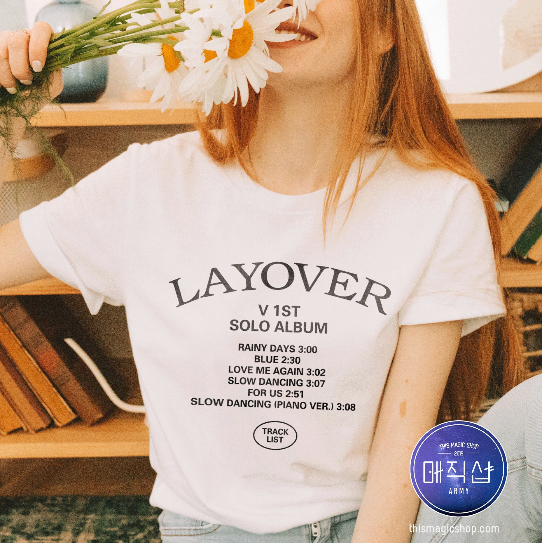 BTS V Taehyung Album Layover Rainy Days Music Player T-shirt