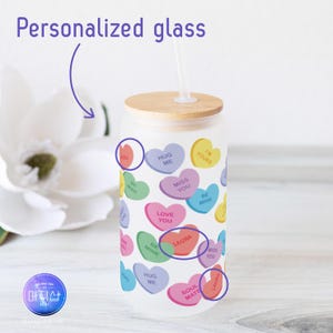 Personalized Valentines Day, Frosted Glass, Cup, Can, 18 oz, 550ml, iced coffee, tea, matcha, drinkware, gift, love, tumbler, with lid, mug