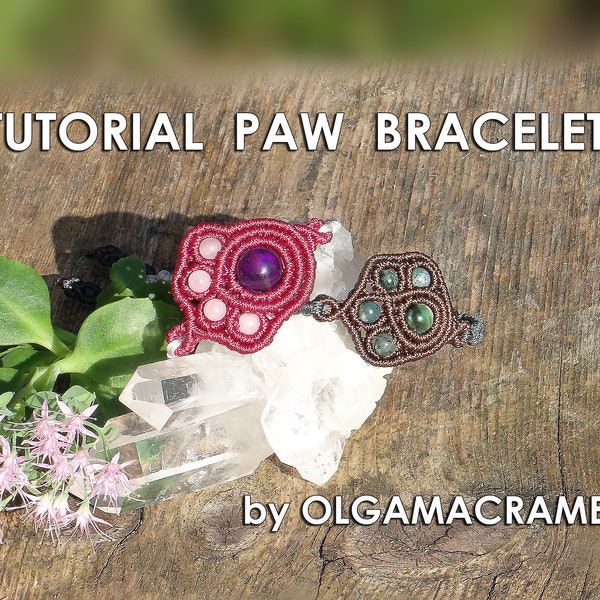 Macrame kit With Natural gemstones and Video Tutorial How to create Paw Bracelet