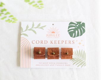 Cord Keepers - set of 3  |  leather cord keeper leather electronic wire organizer charging cord holder leather cord wrap