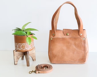 Bolso bandolera Atlas Mini - Caramelo / Bolso bandolera de cuero, bolso de mano de comercio justo, cuero marroquí, bolso de cuero hecho a mano, regalo para ella