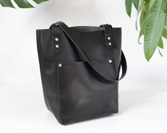 Atlas Day Tote Noir Leather Shoulder Bag - Black  |  fair trade Moroccan leather bag handmade leather purse gift for her women's purse
