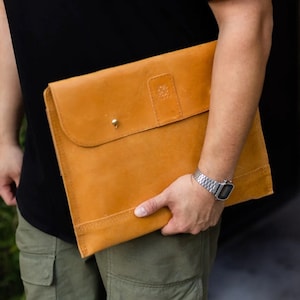 Leather Laptop Sleeve | leather laptop case handmade laptop sleeve Christmas gift for him laptop travel case 13&quot; laptop leather cover