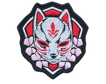 Kitsune patch / Oni patch / Japanese embroidery / Oni Velcro patch / Demon iron on patch / sew on sleeve patch / Japanese gift