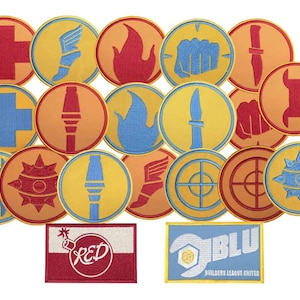 Set of all Team Fortress patches / Blu team and Red team Sew-on patches / Halloween cosplay gift / Gaming sticker / Team Fortress Velcro pin