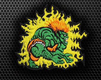 Street Fighter 5 Blanka pin Sew-on SFV patch Iron-on Monster embroidery Velcro Gaming patch Halloween gift Capcom Hook and loop sticker