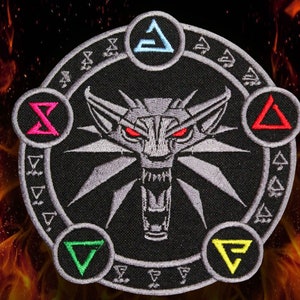 Witcher Sew-on patch Wild Hunt Iron-on embroidery Geralt sticker The Witcher pin Hook and loop Gaming embroidery TV series Iron-on patch