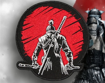 Sekiro gestickter Aufnäher Gaming Stickerei Japan Samurai Sticker Ronin Bügelbild Sekiro: Shadows Die Twice Sticker Wolf Aufnäher