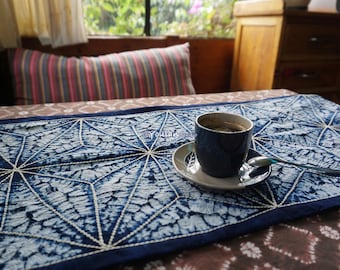 Hand Dyed Table Runner, Indigo Blue, Shibori Runner, Home Decor