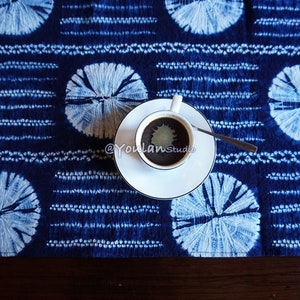 Hand Dyed Table Runner, Indigo Blue, Shibori Table Flag, Home Decor
