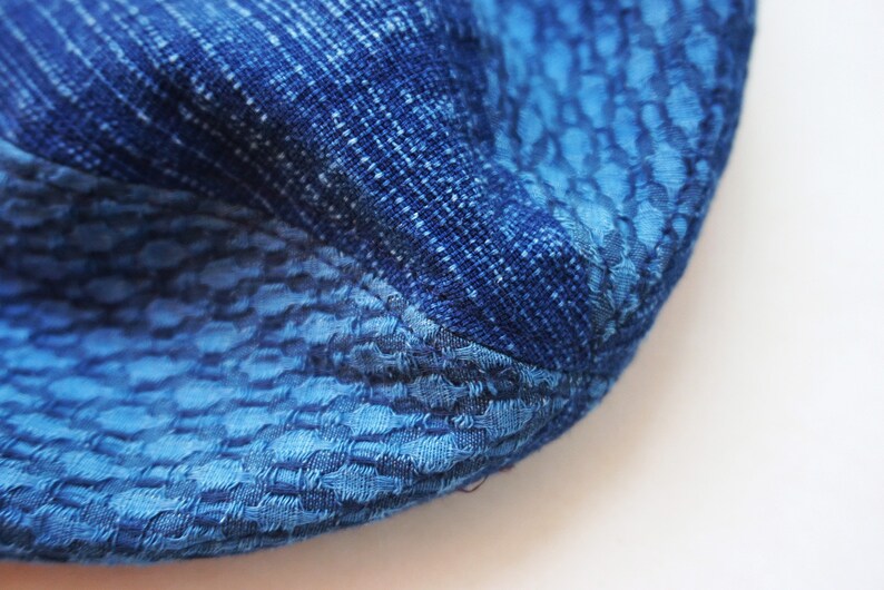 Patchwork Bucket Hat,Indigo Dye Hand Woven Fabric Hat