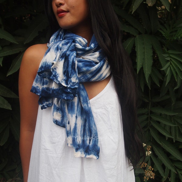 Indigo Tie Dyed Scarf，Blue and White Handmade Tie Dyed cotton Shibori Scarf*