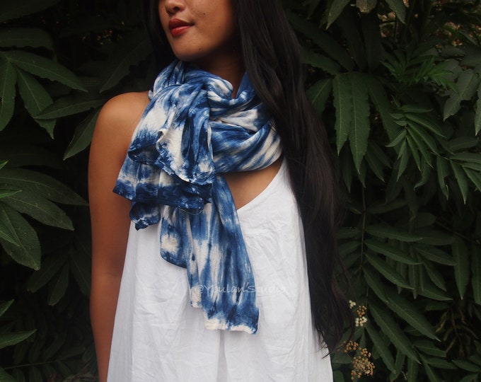 Indigo Tie Dyed Scarf，Blue and White Handmade Tie Dyed cotton Shibori Scarf*