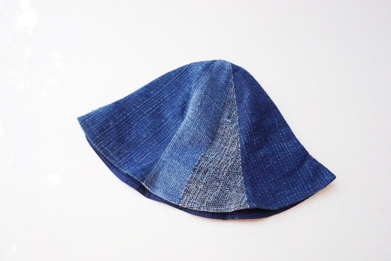 Patchwork Bucket Hat,Indigo Dye Hand Woven Fabric Hat