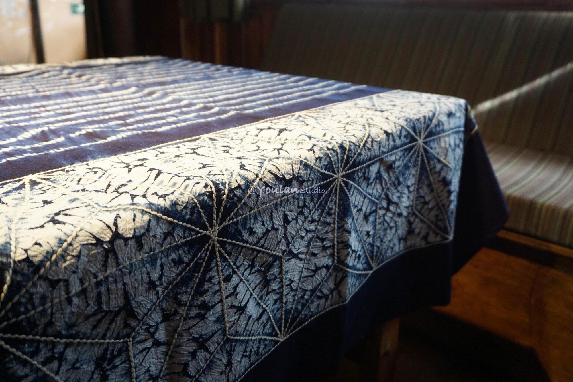 藍染めテーブルクロス - 手染め100%コットン絞りテーブルカバー - Etsy