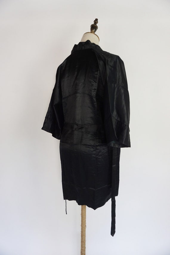 60s Vintage Black Satin Silk Asian Kimono Style R… - image 5