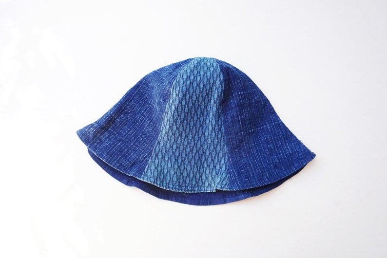 Patchwork Bucket Hat,Indigo Dye Hand Woven Fabric Hat
