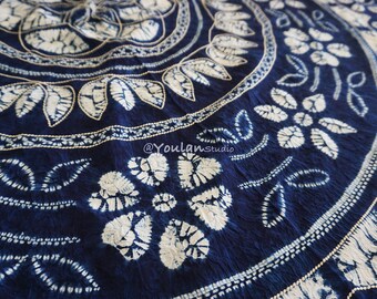 藍染めテーブルクロス - 78x78インチ 手染めテーブルカバー、絞り