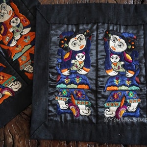 Miao Hand Embroidery Pieces, Hmong Folk Art Textile，DIY 21*22cm