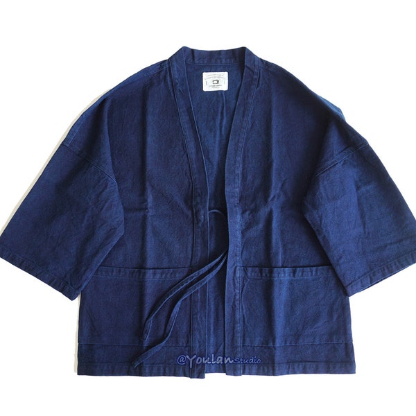 Cardigan unisexe kimono indigo japonais