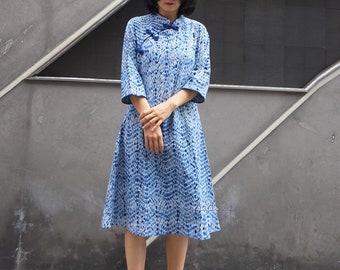 Shibori Qipao Dress,Nature Indigo,Hand Tie dyed Cheongsam
