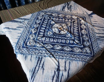 Unique Handmade Indigo Tie-Dye Tablecloth 44x44" - Chinese Bai Ethnic Style，Shibori Wall Hanging