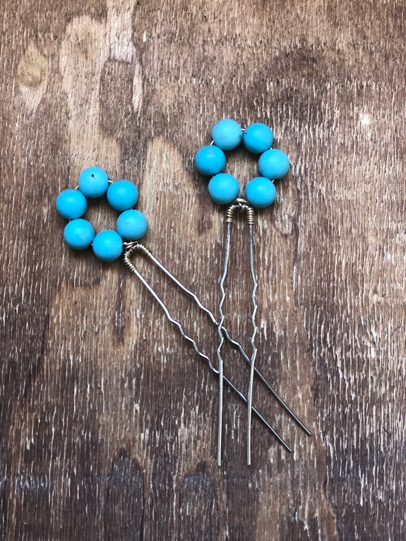 Turquiose stone petal hair pin jewelry