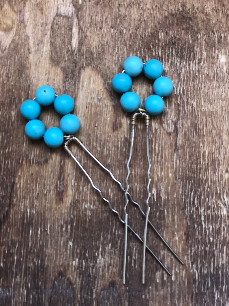 Turquiose stone petal hair pin jewelry