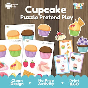 Rompecabezas de cupcakes para imprimir / Actividad de recortar y pegar para niños / Hoja de trabajo de motricidad fina para preescolares / Juego de aprendizaje de simulación de pastelería