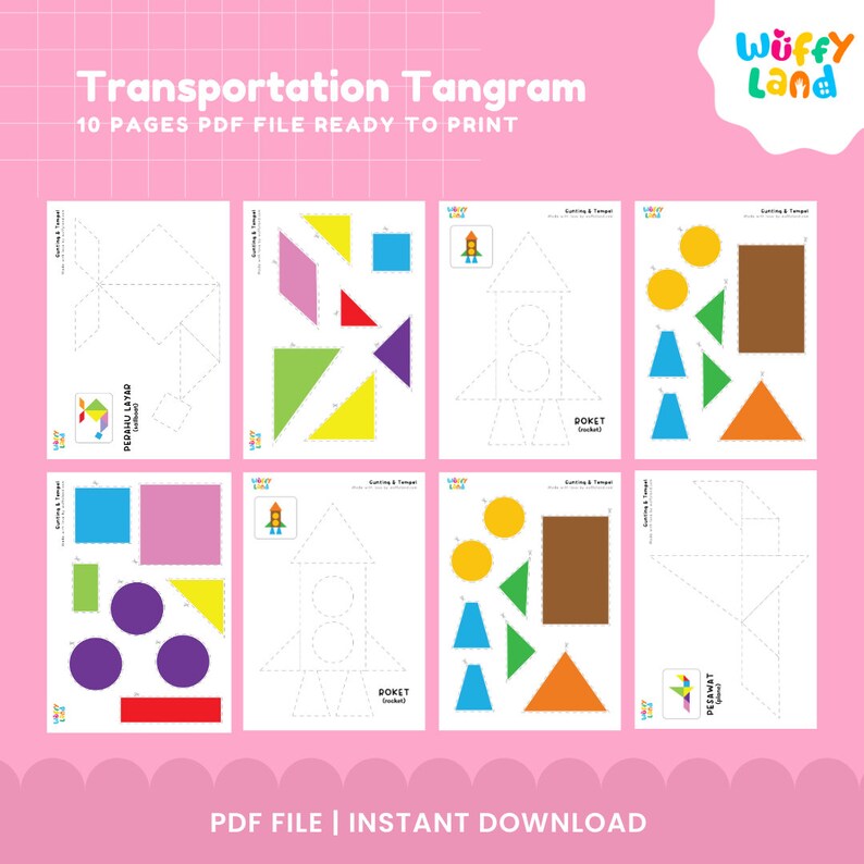 Transportation Tangram, Montessori Learning Game, Tangram Random Cards ...